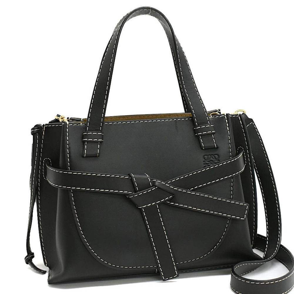 Loewe Gate Top Handle Handbag Anagram Leather Black